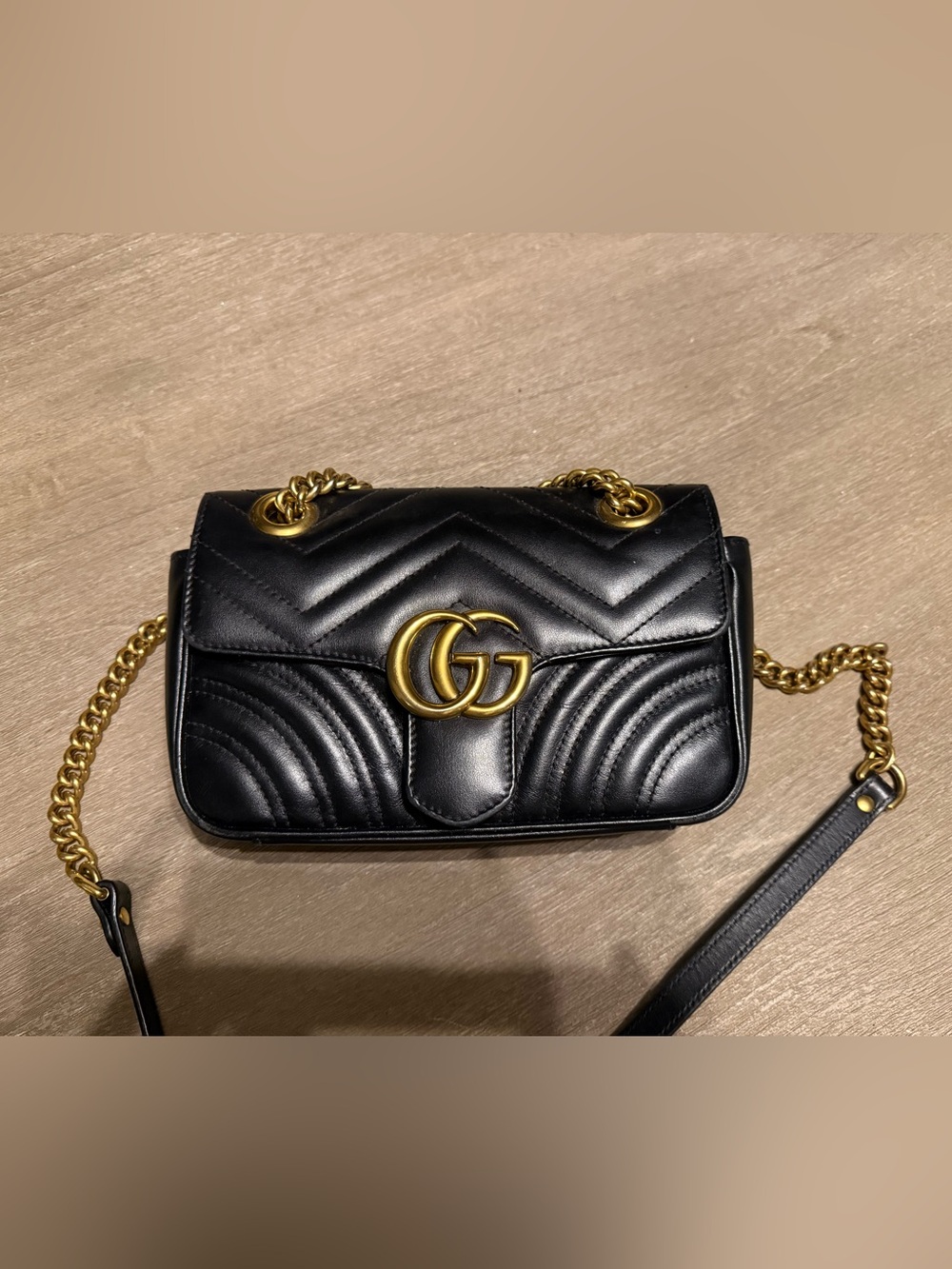Gucci Black Quilted Marmont Shoulder Crossbody Bag Gold Double G